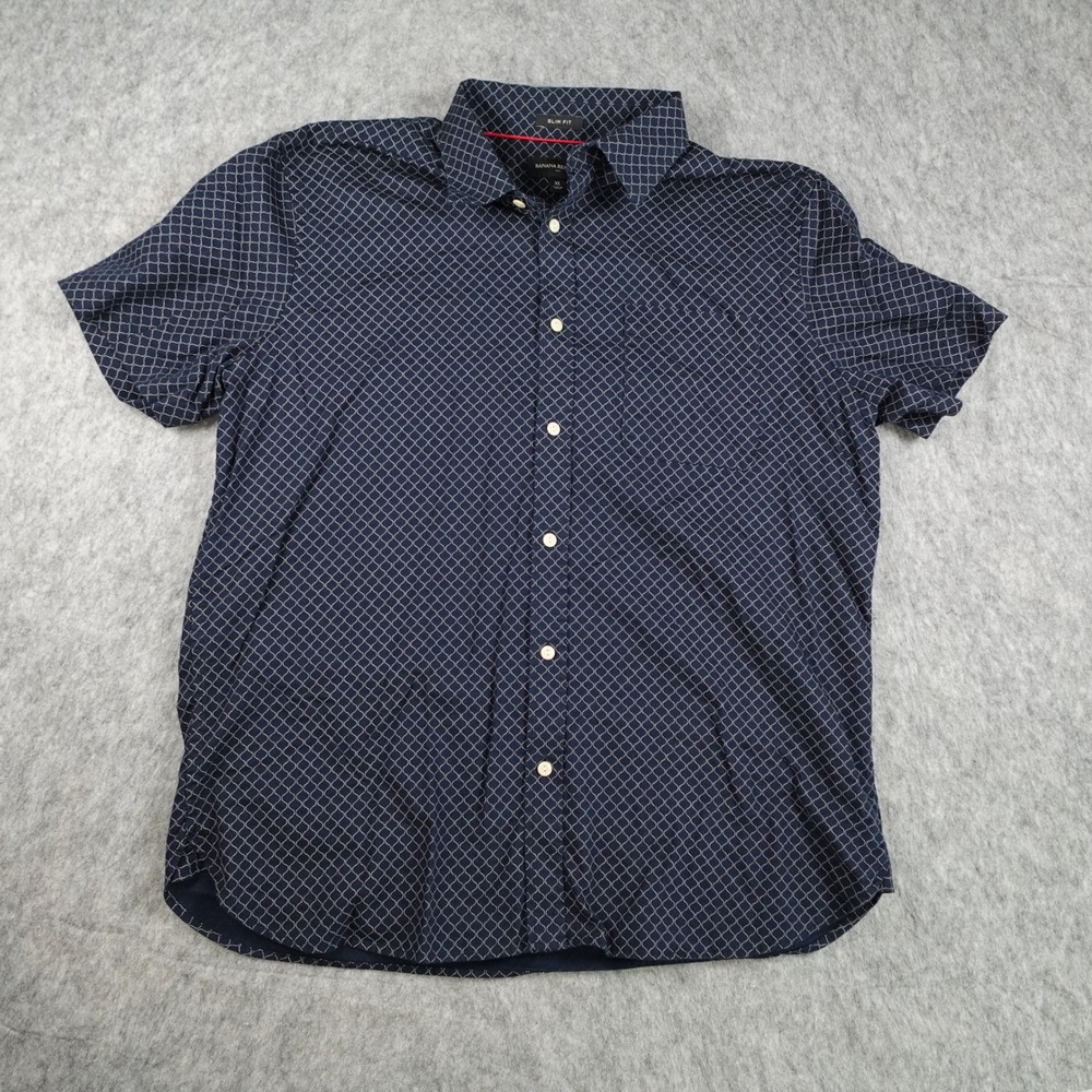 Banana Republic Shirt Men Extra Large Blue Slim Fit Indigo Geometric Cotton SS